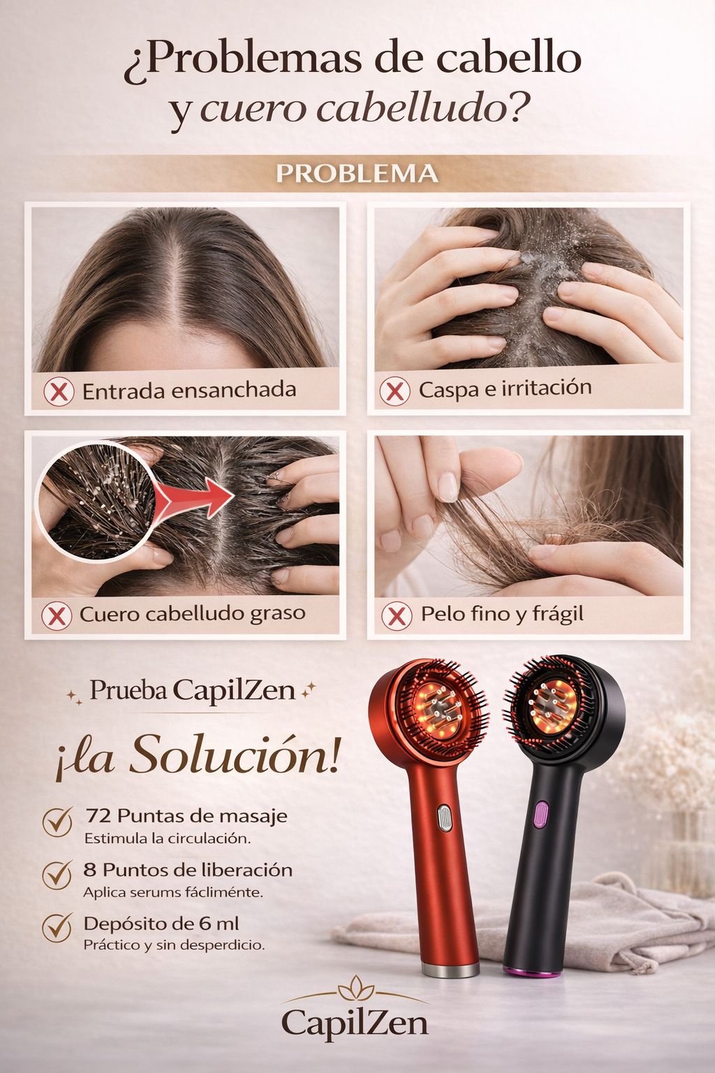 Hair Massager with 630nm Red Light for Hair Loss and Growth